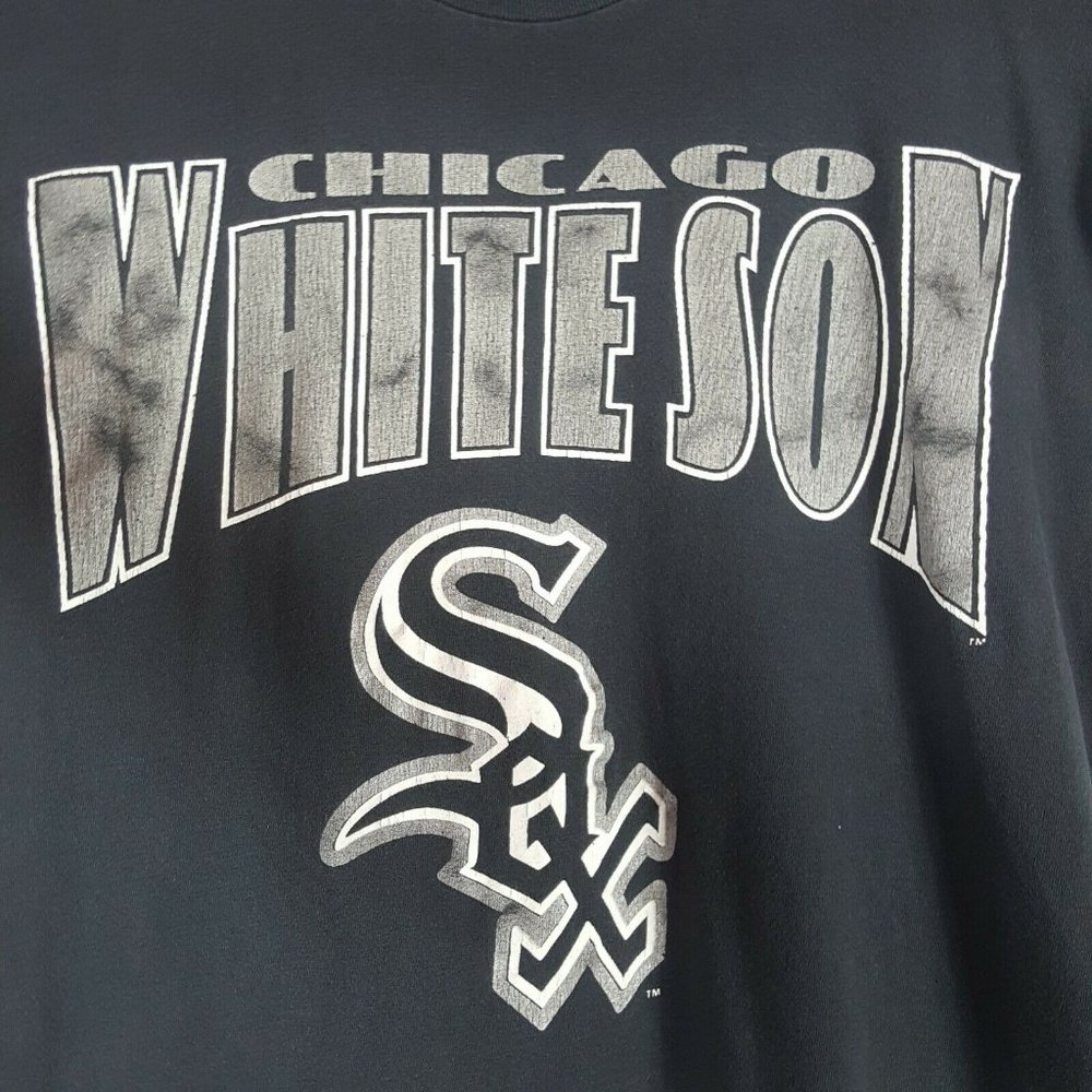 Vtg 90s Chicago White Sox T-Shirt Black MLB Spell